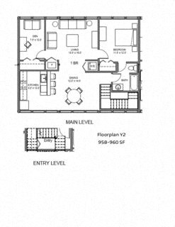 split floor plan of a house with bedrooms and baths